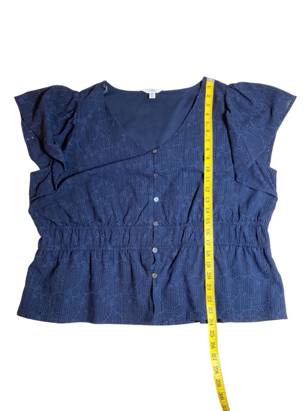 NWT Time and Tru Women’s Eyelet Flutter-Sleeve Peplum Top in Navy Size XXXL - Picture 9 of 10